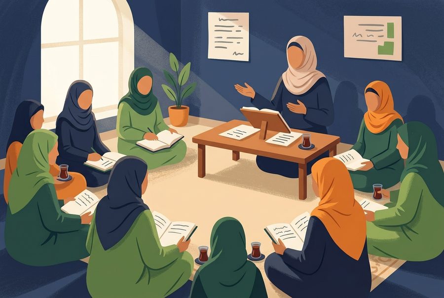 رسم توضيحي لدرس نسائي في المركز