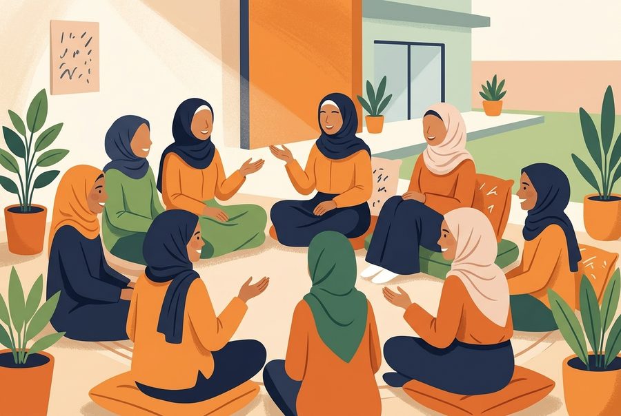 رسم توضيحي للقاء الفتيات