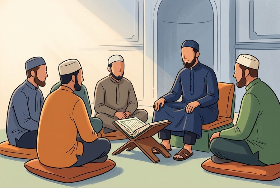 رسم توضيحي لحلقة قرآنية للرجال